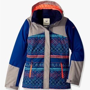 Roxy girls Kids' Multicolor Flicker coat Geometric ski Jacket hooded L 12